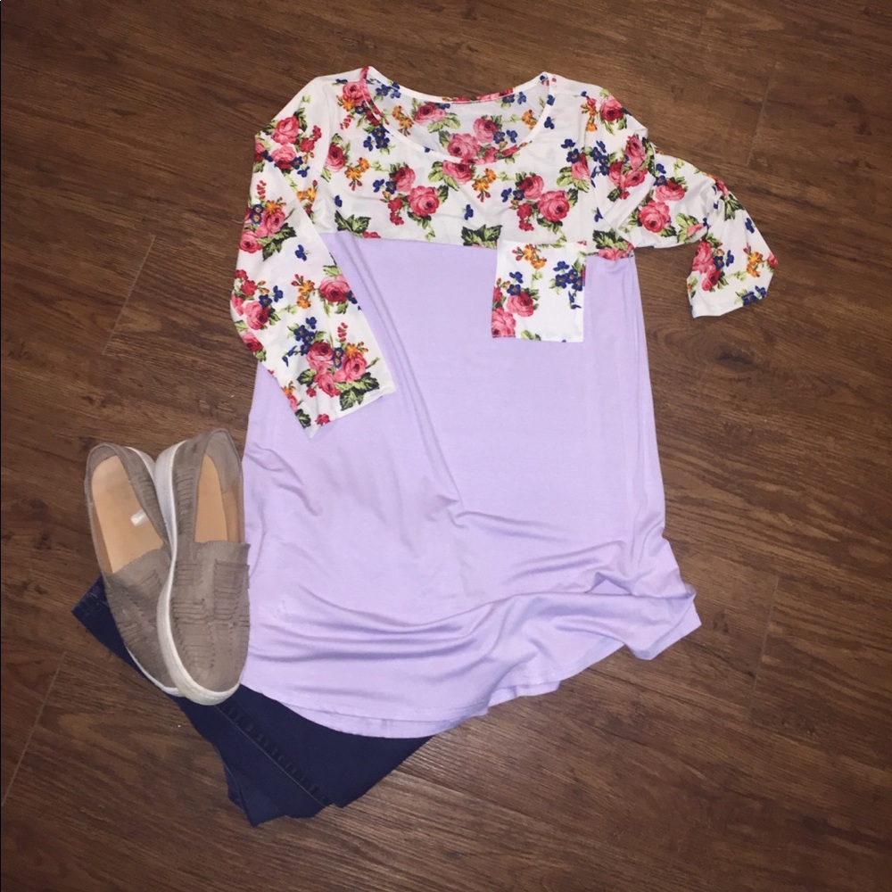 3/4 sleeve Floral Baseball Tee