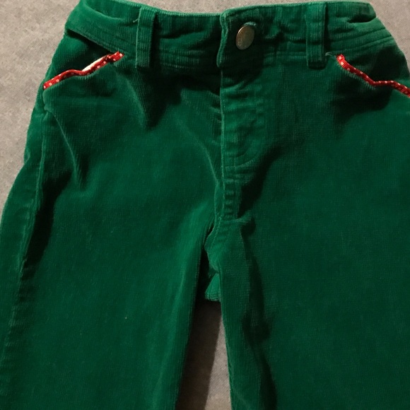 HARTSTRINGS GREEN CORDUROY PANT with Red Details