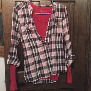 Long sleeve shirt and plaid sweater combo