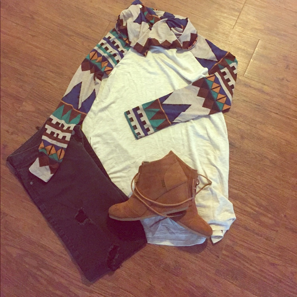 Long sleeve Boho Tribal Top w/oversized Turtleneck