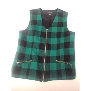 Rafaella Green Plaid Wool Vest
