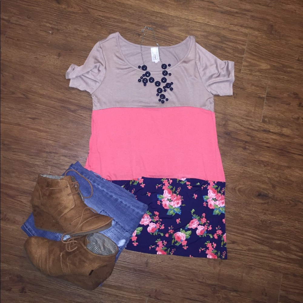 Floral Block Color Baby Doll Blouse