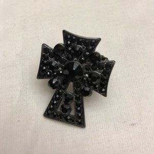 Black Rhinestone stretchy cross ring
