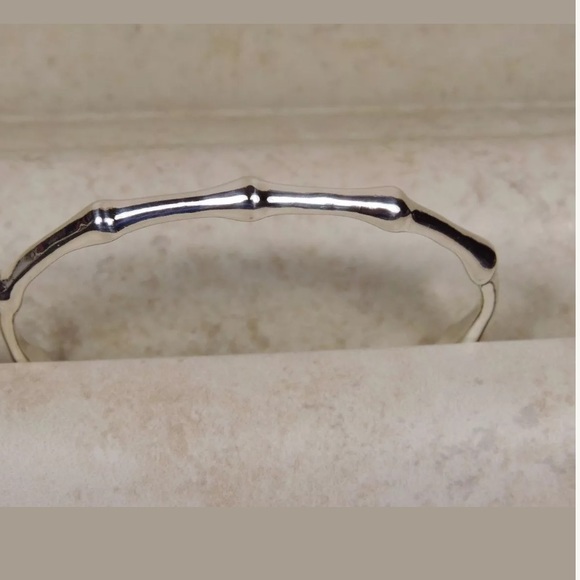 Solid Sterling Silver Bamboo Bangle Cuff - Picture 2 of 4