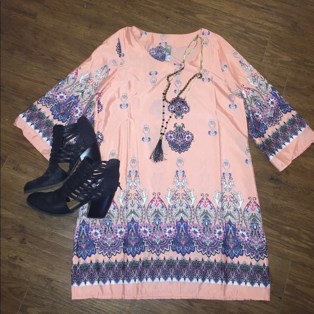 Coral Paisley Floral Dress Top