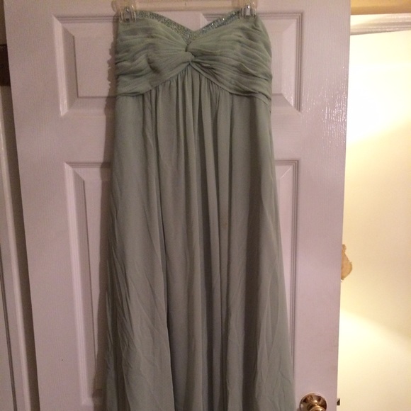 Strapless mint green evening gown