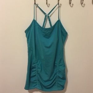 Zella Focus Shirred Tank Shelf Bra Racer Back, M