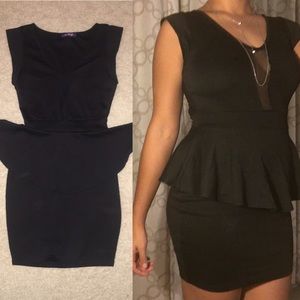 Sheer paneled peplum cocktail dress