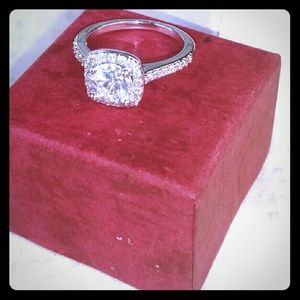 Cushion cut White Zircon On Sterling Silver Size 7