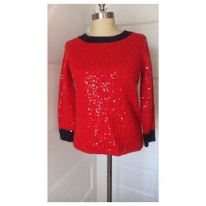 J Crew Scattered Sequins Sweater Red Holiday Small