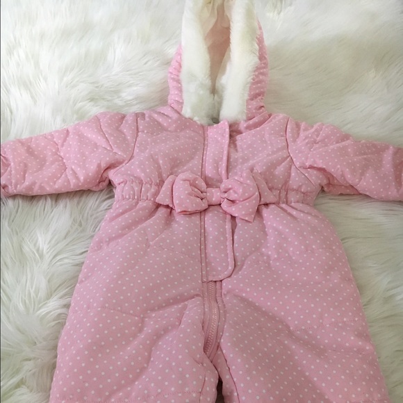 🎀 Infant snow suit polka dot with bow and fur
