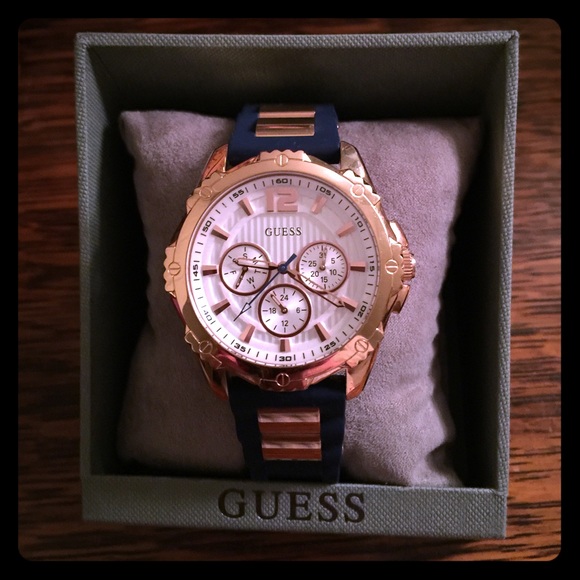 Guess watch with navy and rose gold details