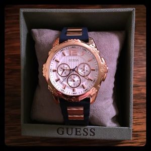 Guess watch with navy and rose gold details