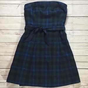 American Eagle Tartan Blue Green Strapless Dress