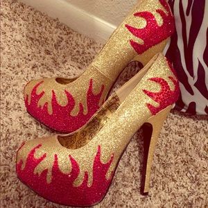 Bordello gold mini glitter heels