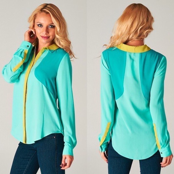NWT Teal and Green Button Down Top