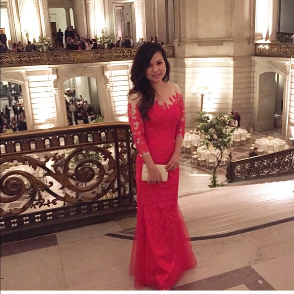 Red gown with lace