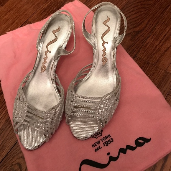 Nina Cyrus Silver fishnet heel