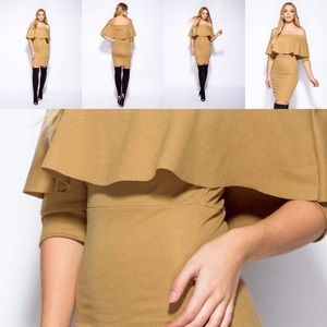 Full Sleeve Bardot Off The Shoulder Ruffle Dress.