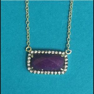 Amethyst Faceted Rectangle & CZ Necklace, Boutique,NWT