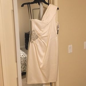David Meister-One-Shoulder Ruched Cocktail Dress