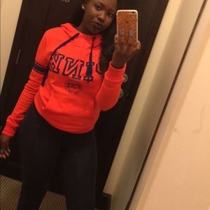 Victoria secret PINK hoodie. Neon orange/royal blu