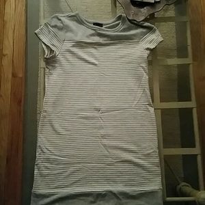 Grey & white small striped t shirt dress