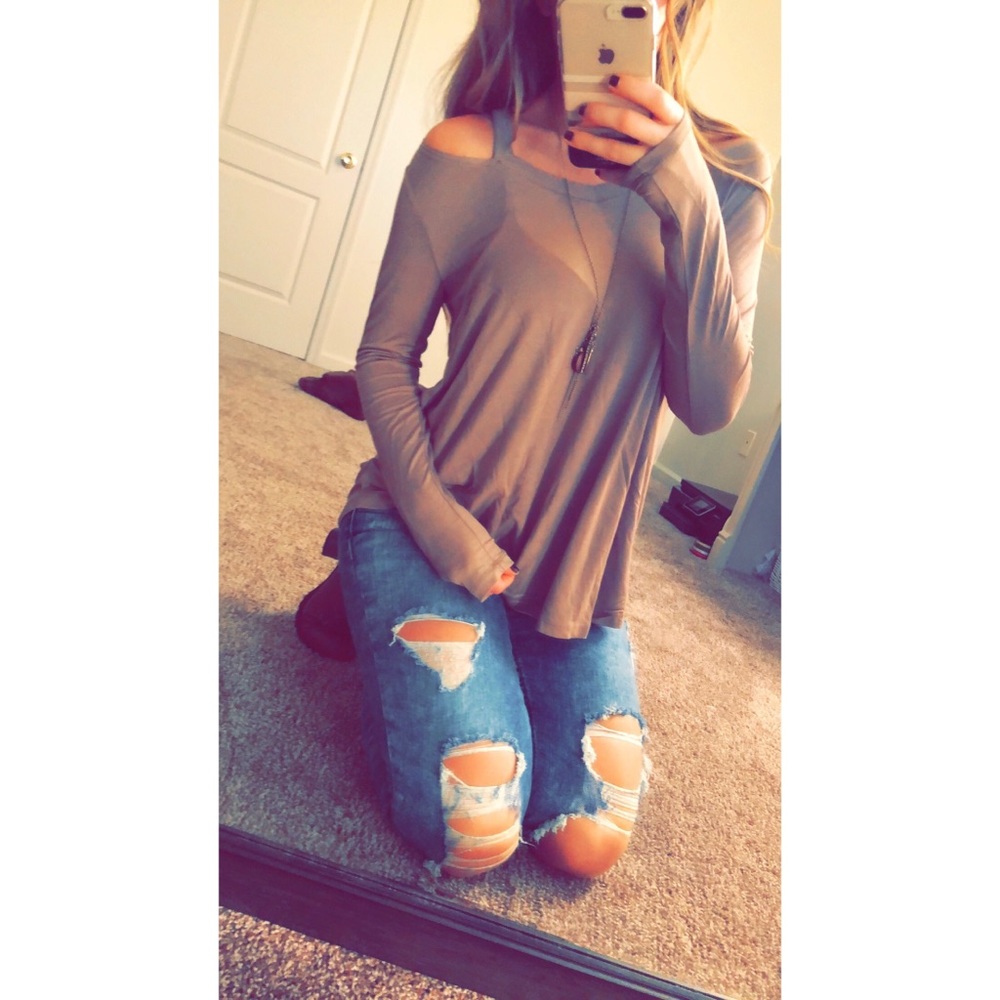 Mocha Cold Shoulder Top - Picture 1 of 3