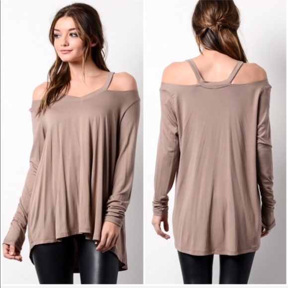 Mocha Cold Shoulder Top - Picture 3 of 3