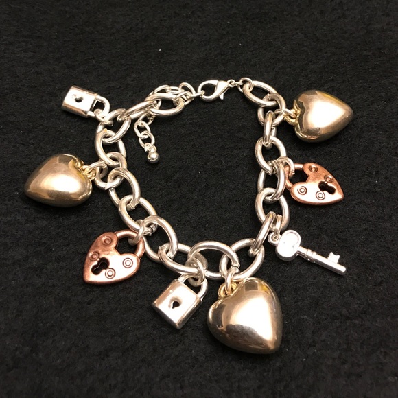 Silver bronze gold chain Heart key bracelet