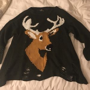 Deer green knit distressed sweater
