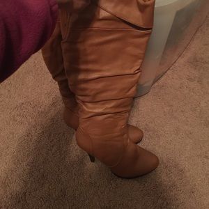 Brown leather high heel boots