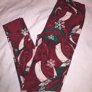 LuLaRoe Holiday Bunny Rabbit Leggings OS
