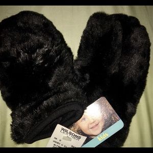 Girls Wilsons Leather Kids Black Faux Fur Mittens