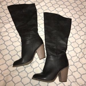 Faux leather wide calf black boot