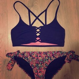 Strappy Black Bikini Top & Floral Bottoms
