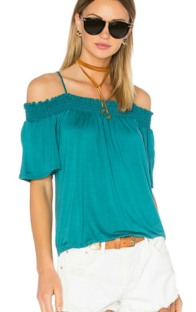 !SOLD!ELLA MOSS BELLA COLD SHOULDER TOP TEAL - Picture 1 of 4