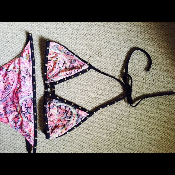 Pink Paisley Studded Strappy Bikini