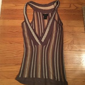 Gray Striped V-Neck Knit Vest by Frenchi