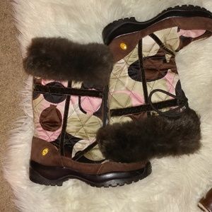 Multi colored coach fur boots