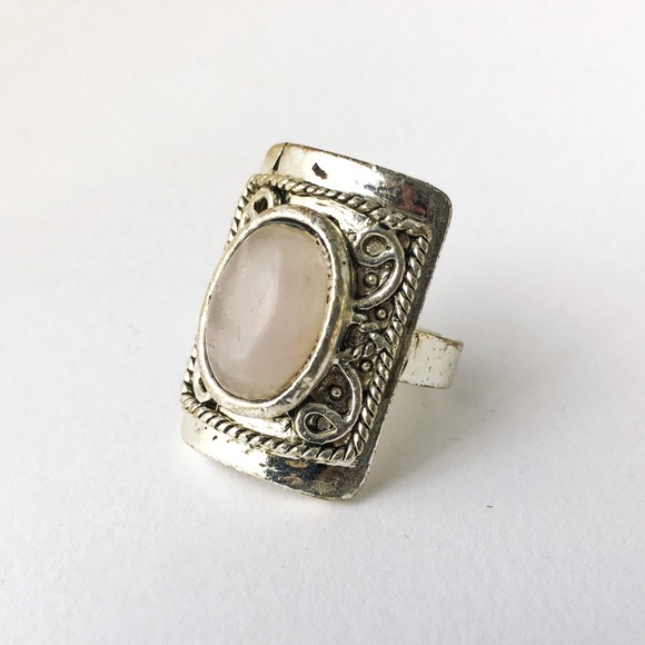 Jewelry - adjustable silver tone ring with faux quartz