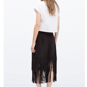 Black Suede Fringe Skirt