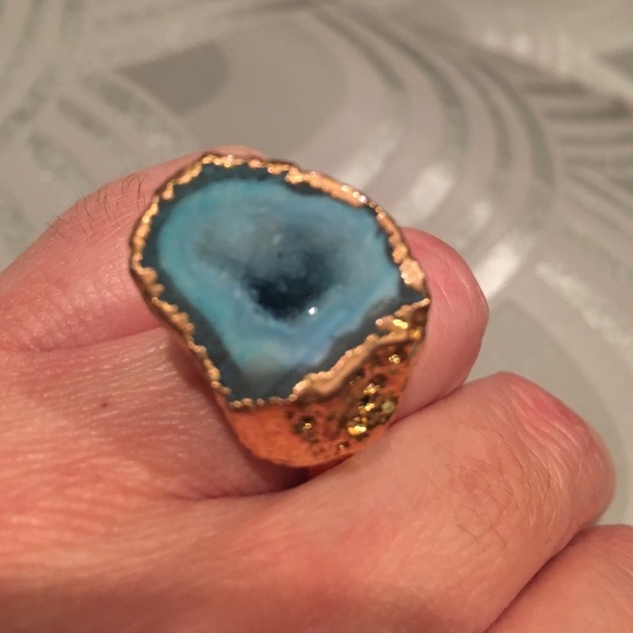 Large blue druzy ring in real gold adjustable - Picture 2 of 4