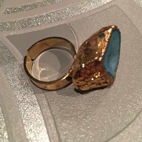 Large blue druzy ring in real gold adjustable - Picture 3 of 4