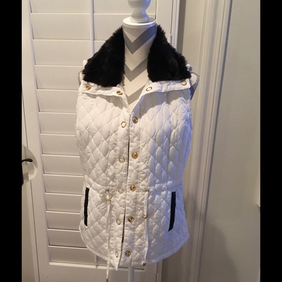 Casual Identity Womens Fur Collar Vest WHITE