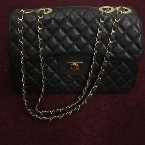 Black leather + Gold Chain Purse