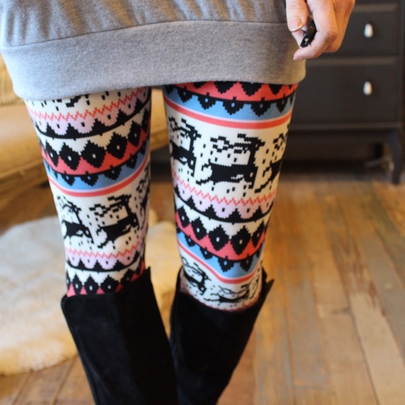 Deer print fleece lined leggings - Picture 2 of 2