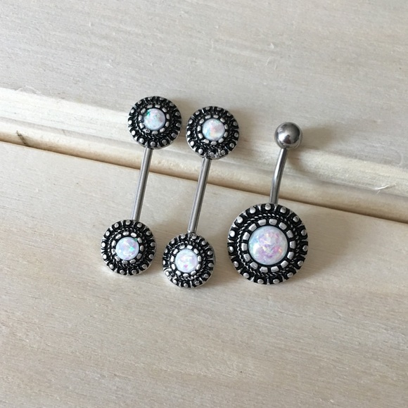 Opalite Etched Nipple Rings & Belly Ring - Picture 2 of 2