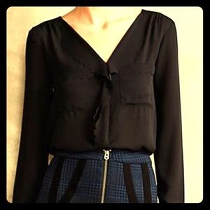 Anthropologie Scalloped Remi Blouse Black 0 NWT