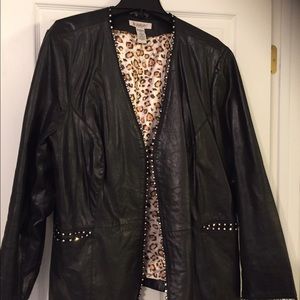 Black genuine leather jacket with rhinestones